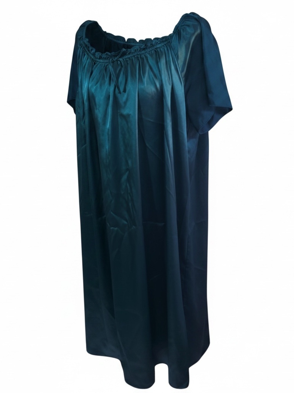 Elegant Teal Satin Short-Sleeve Chemise